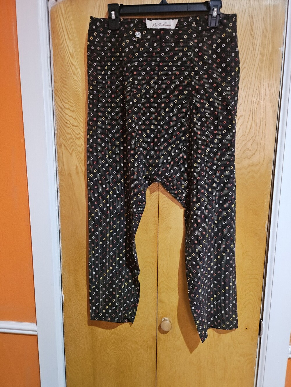 La Boheme Black Polka Dot Cropped Pants with Multicolor Dots